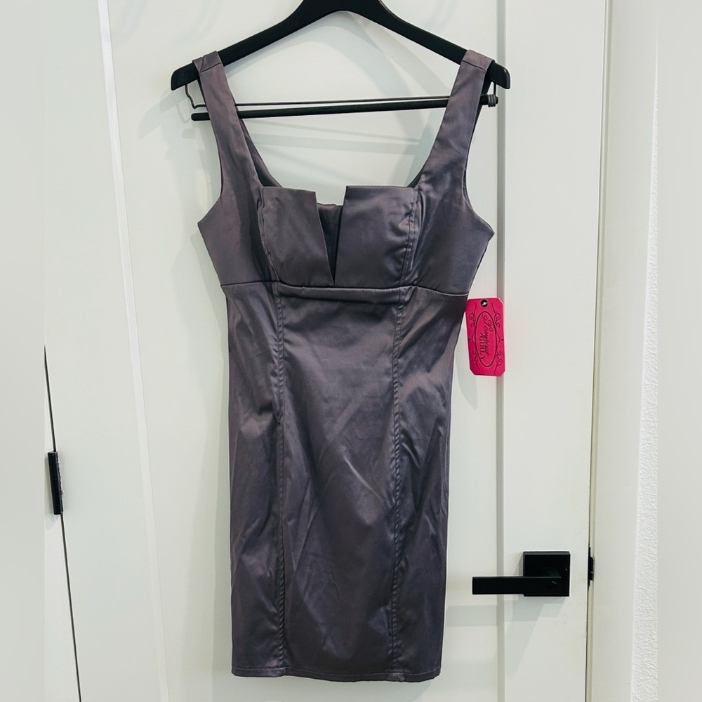 NWT Pompous Girly Gray Satin Dress |Size 9